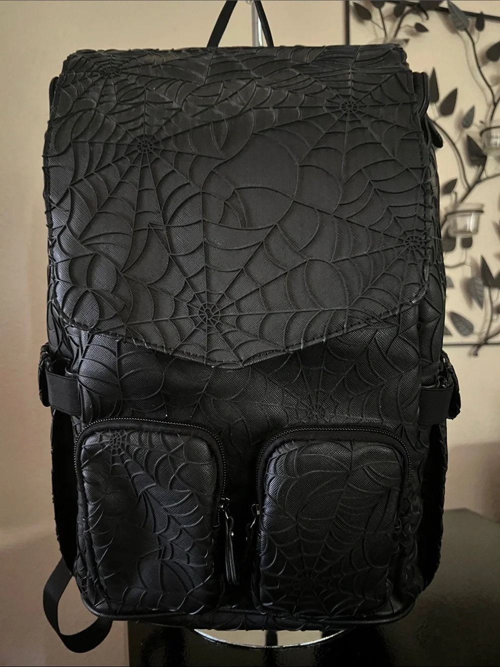 Mumsterville Black Spiderweb Embossed Backpack – Contemporary Urban Style - Picture 1 of 13